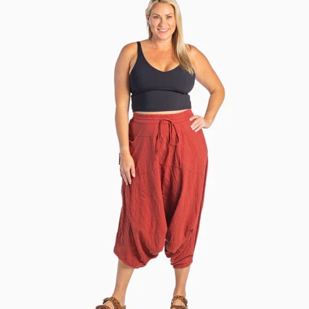 O.G. Solid Harem Pants Unisex Boho Festive Monk Style Lounge Travel Hippie Red - Picture 9 of 13